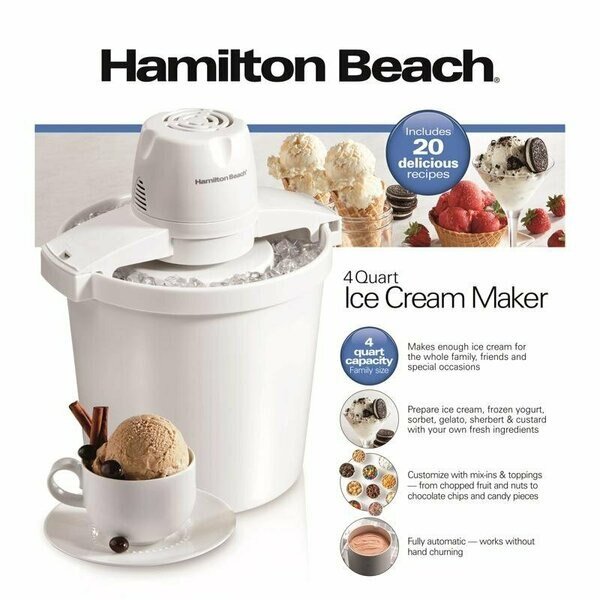 White 4 qt Ice Cream Maker 15.3 in. H X 12.5 in. W X 11.1 in. L, Hamilton Beach, Mfr#: 68330N